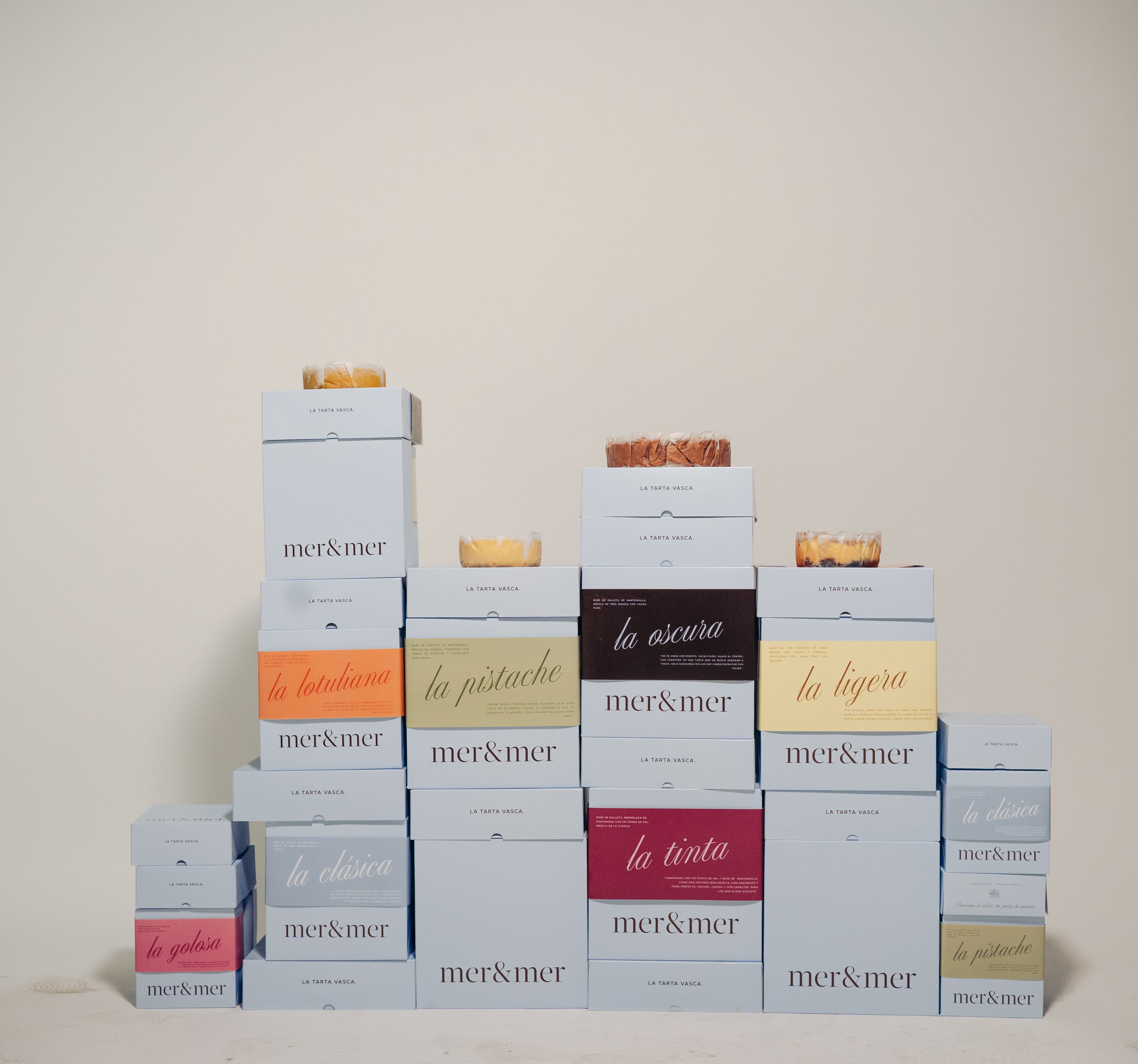 Colección completa de tartas vascas artesanales Mer & Mer — La Clásica, Pistache, Oscura, Tinta, Golosa, Ligera, Lotuliana — Guadalajara